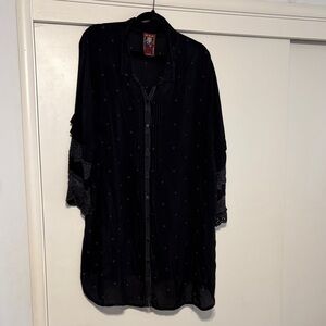 Johnny Was Charcoal Embroidered Blouse